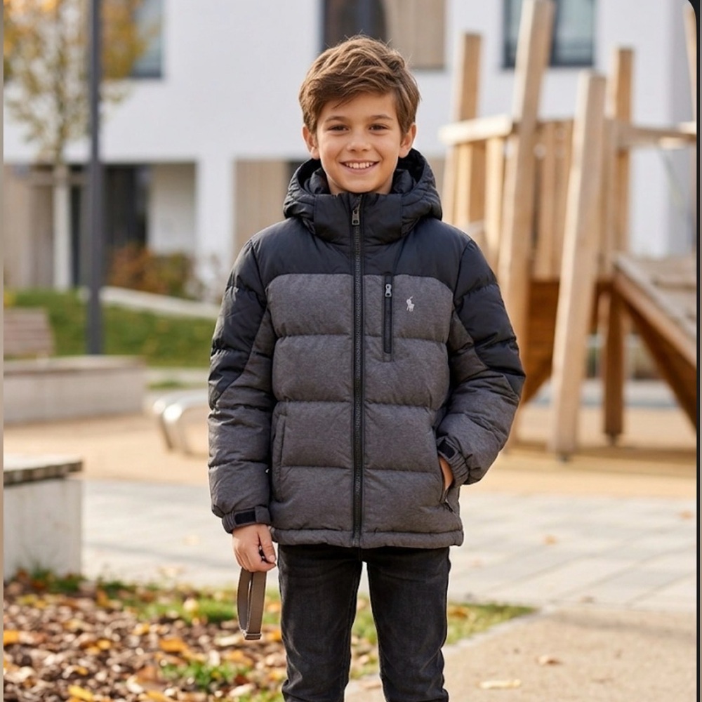 Ralph Lauren Puffer Jacket with Hood - Gray/Black size 5